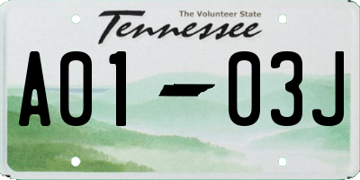 TN license plate A0103J