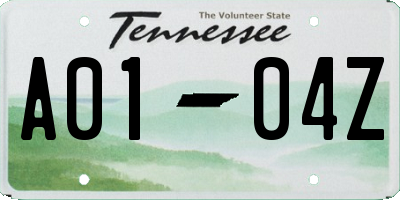 TN license plate A0104Z
