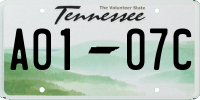 TN license plate A0107C