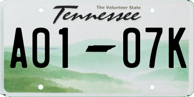 TN license plate A0107K