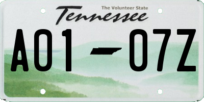 TN license plate A0107Z