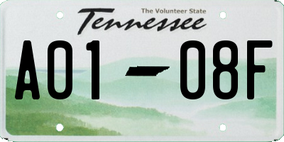 TN license plate A0108F