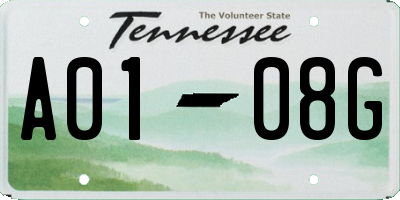 TN license plate A0108G