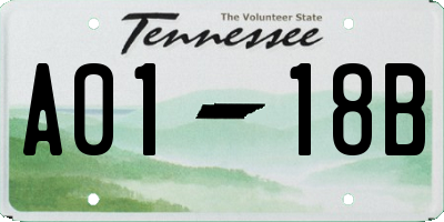 TN license plate A0118B