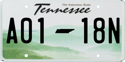 TN license plate A0118N