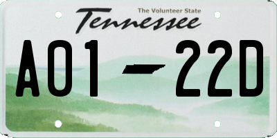 TN license plate A0122D