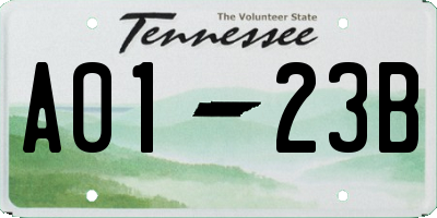 TN license plate A0123B