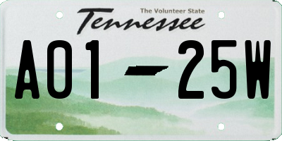 TN license plate A0125W