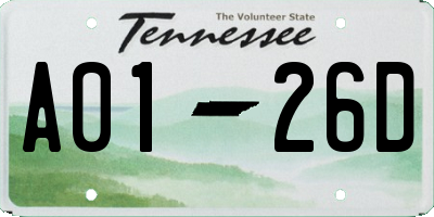 TN license plate A0126D