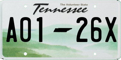 TN license plate A0126X