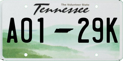 TN license plate A0129K