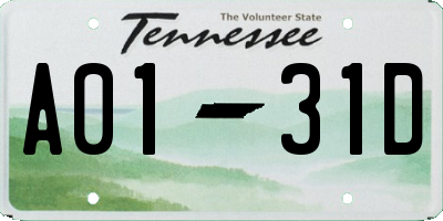 TN license plate A0131D