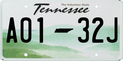 TN license plate A0132J