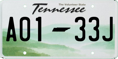 TN license plate A0133J