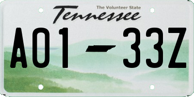 TN license plate A0133Z