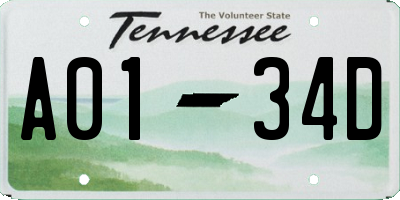TN license plate A0134D