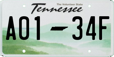 TN license plate A0134F