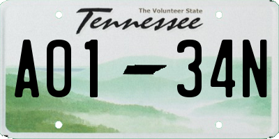 TN license plate A0134N