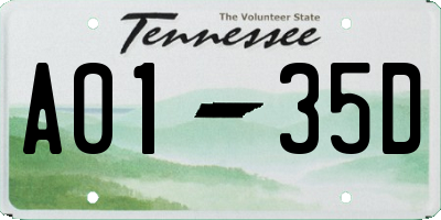 TN license plate A0135D