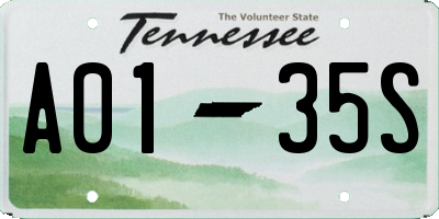 TN license plate A0135S