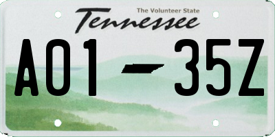 TN license plate A0135Z