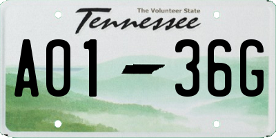 TN license plate A0136G