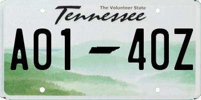 TN license plate A0140Z