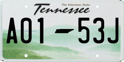 TN license plate A0153J