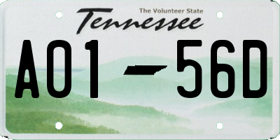TN license plate A0156D