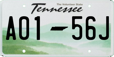 TN license plate A0156J