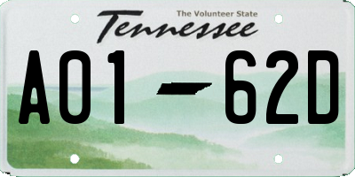 TN license plate A0162D