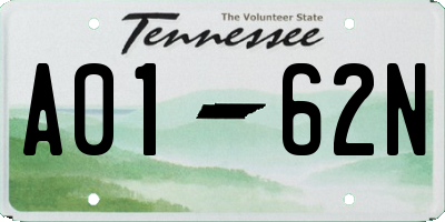 TN license plate A0162N