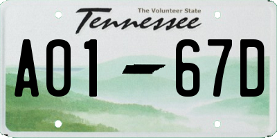 TN license plate A0167D