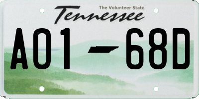 TN license plate A0168D