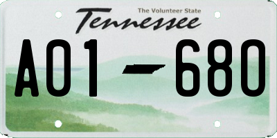 TN license plate A0168O