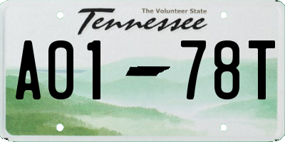 TN license plate A0178T
