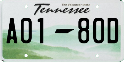 TN license plate A0180D