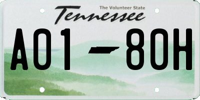 TN license plate A0180H