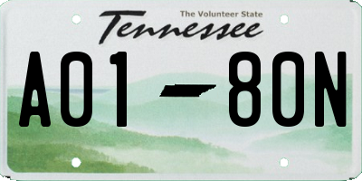 TN license plate A0180N