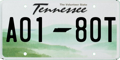 TN license plate A0180T