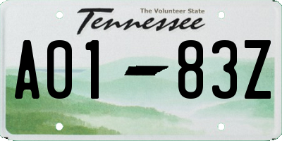 TN license plate A0183Z