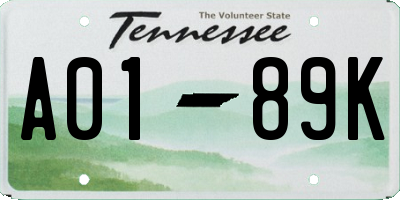 TN license plate A0189K
