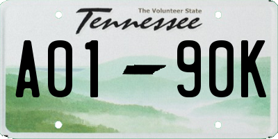 TN license plate A0190K