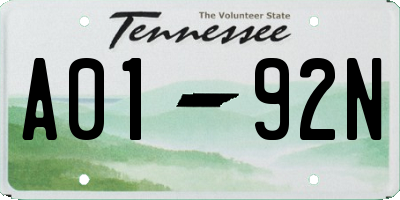 TN license plate A0192N