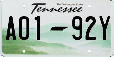 TN license plate A0192Y