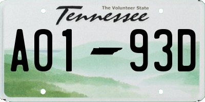 TN license plate A0193D