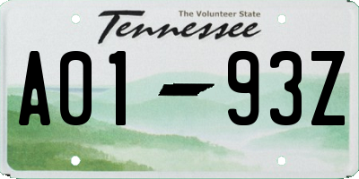 TN license plate A0193Z