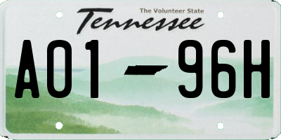 TN license plate A0196H