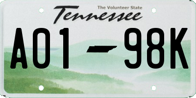 TN license plate A0198K