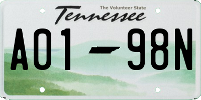 TN license plate A0198N